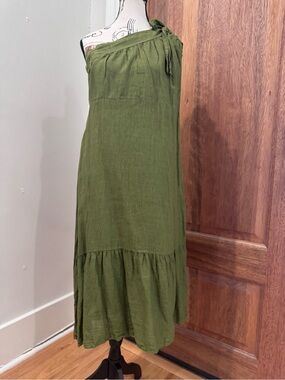 Avita Olive Green One-Shoulder Tiered Midi Dress with Tie